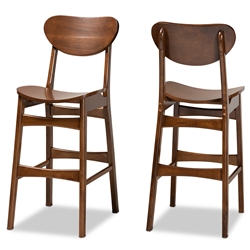 Baxton Studio Katya Mid-Century Modern Walnut Brown Finished Wood 2-Piece Bar Stool Set